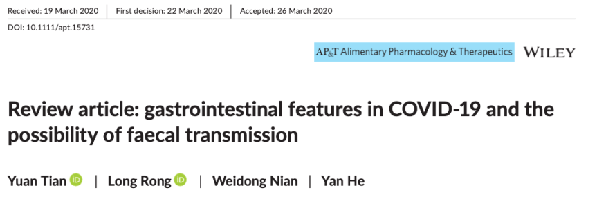 Artículo de revisión: características gastrointestinales en COVID ‐ 19 y la posibilidad de transmisión&nbsp;fecal