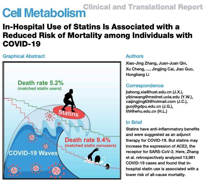 El uso de estatinas en el hospital está asociado con un riesgo reducido de mortalidad entre las personas con&nbsp;COVID-19