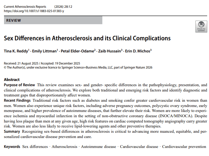 Diferencias por sexo en la aterosclerosis y sus complicaciones clínicas&nbsp;2026